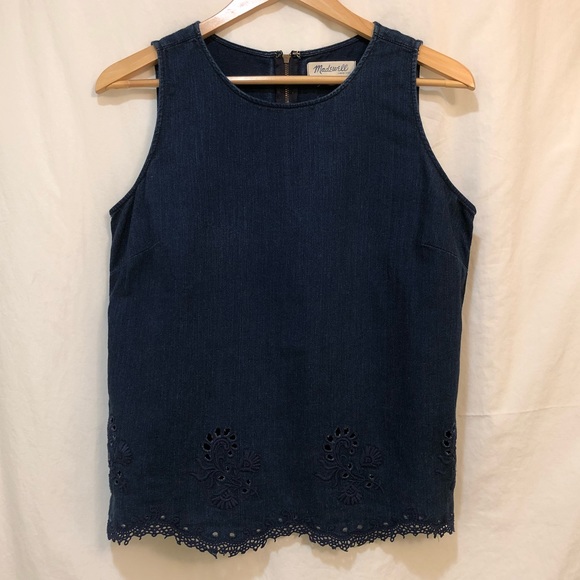 Madewell Soft Denim Lace Trim Tank - Picture 2 of 8